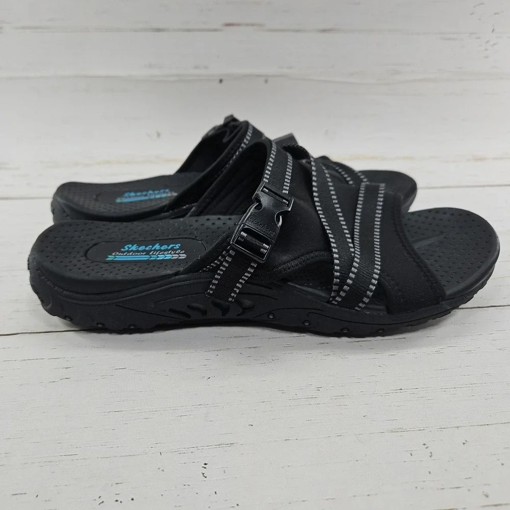 Skechers Sandals Womens Size 10 Black Reggae Slide Outdoor‎ Lifestyle 56196S